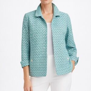Nina McLemore Suzanne Jacket Blazer Blue Trellis $695. Jacquard Made in USA 8